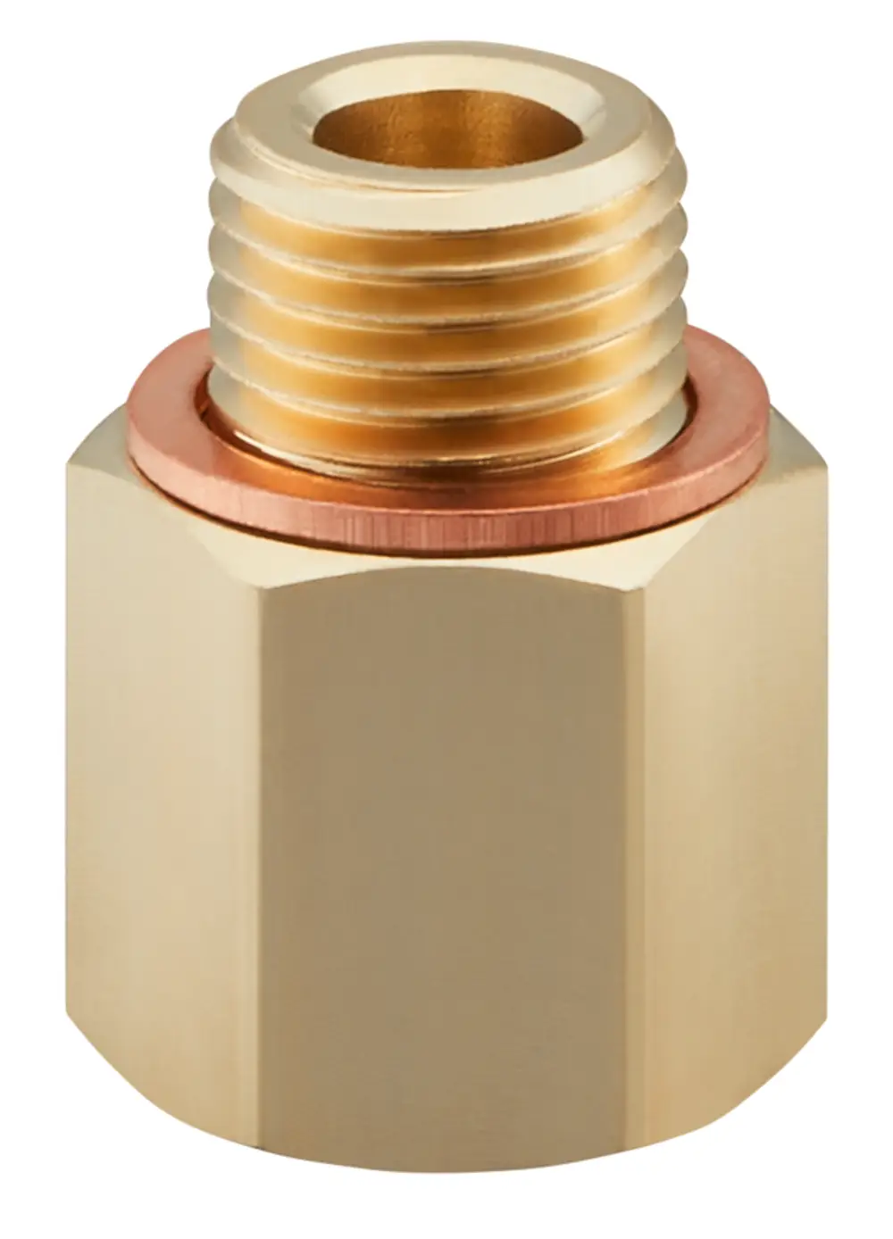 Adapter von Oventrop mit Außengewinde und Innengenwinde, ausgestattet mit einer Dichtung. Eignet sich für Montageanwendungen in Heizungsanlagen.